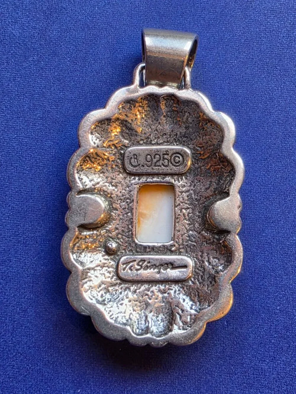 T. Singer Native American Sterling Silver and Spiny Oyster Pendant - Picture 4 of 5